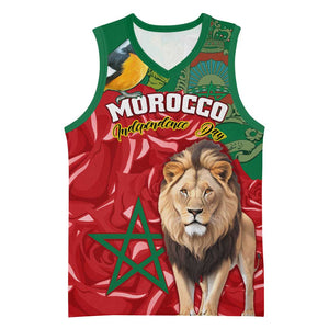 Morocco Independence Day Basketball Jersey with Barbary Lion and Moussier's Redstart - African Pride
