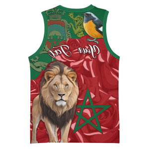 Morocco Independence Day Basketball Jersey with Barbary Lion and Moussier's Redstart - African Pride