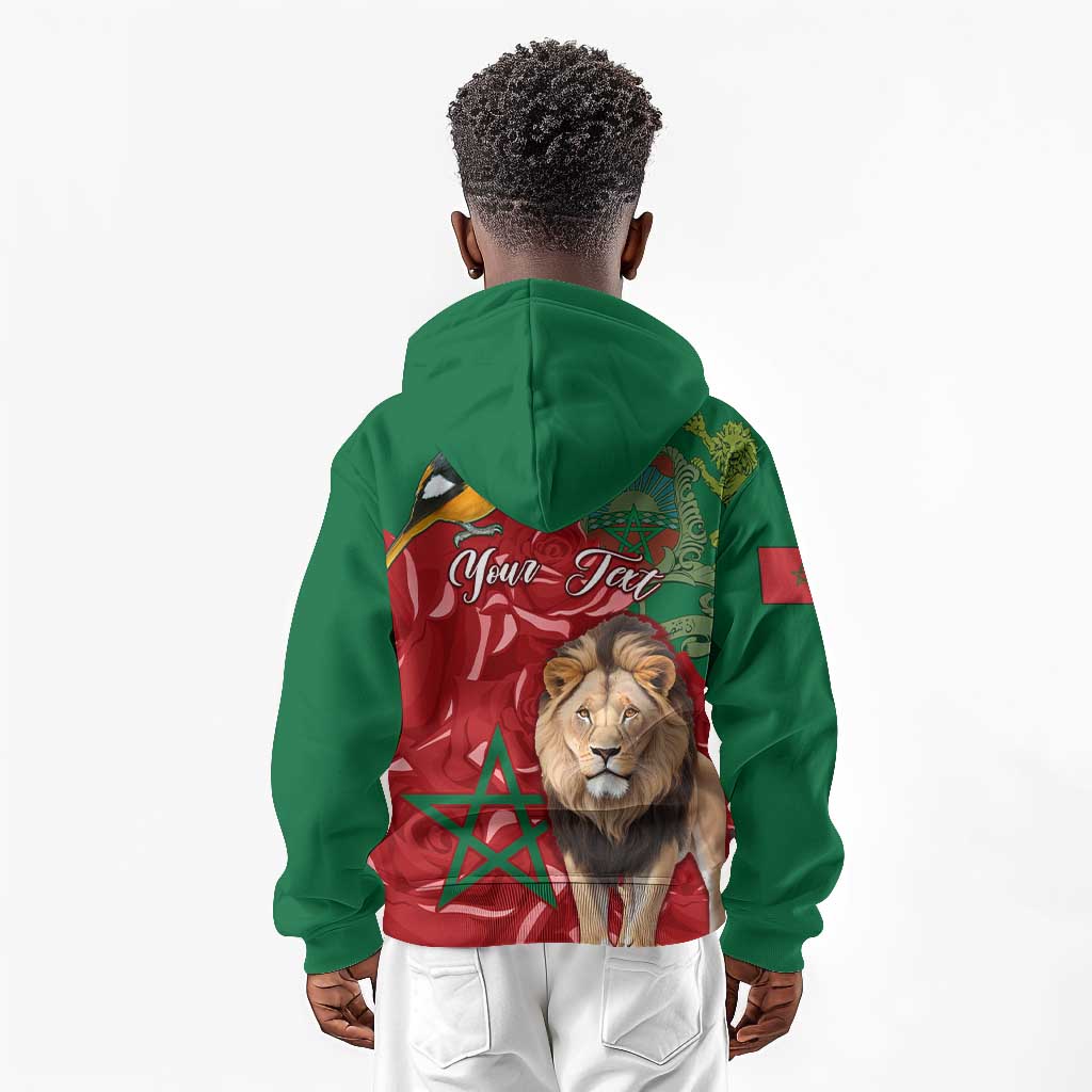 Morocco Independence Day Kid Hoodie with Barbary Lion and Moussier's Redstart