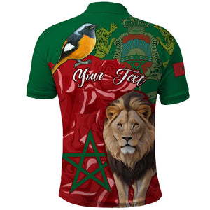 Morocco Independence Day Polo Shirt with Barbary Lion and Moussier's Redstart