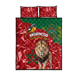 Morocco Independence Day Quilt Bed Set with Barbary Lion and Moussier's Redstart