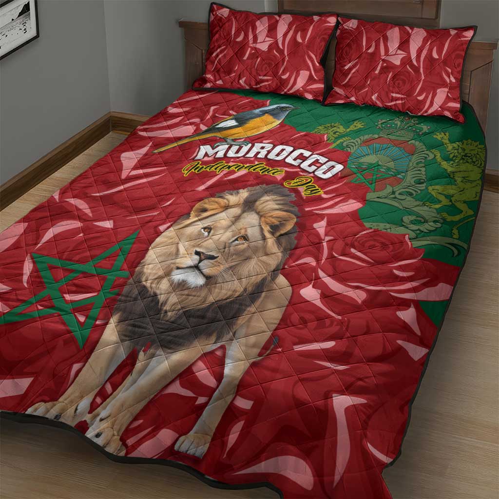 Morocco Independence Day Quilt Bed Set with Barbary Lion and Moussier's Redstart