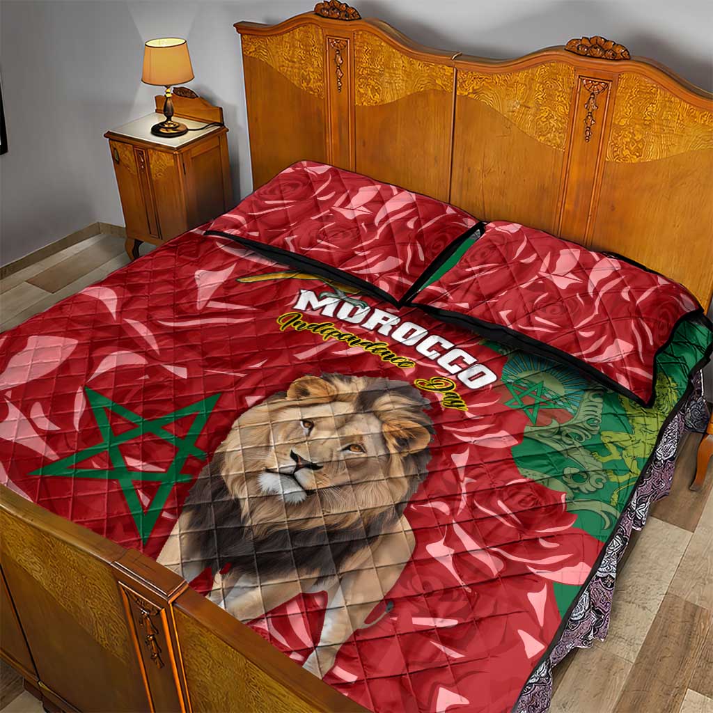 Morocco Independence Day Quilt Bed Set with Barbary Lion and Moussier's Redstart