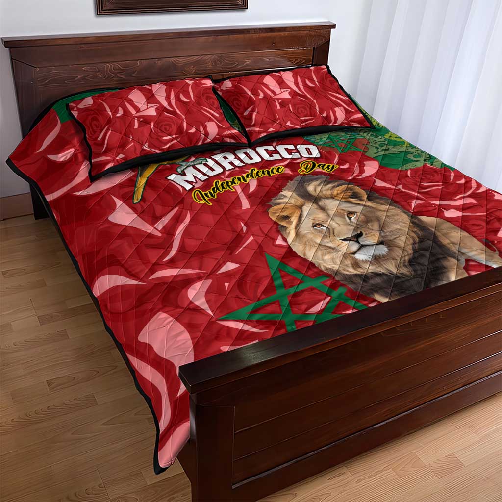 Morocco Independence Day Quilt Bed Set with Barbary Lion and Moussier's Redstart