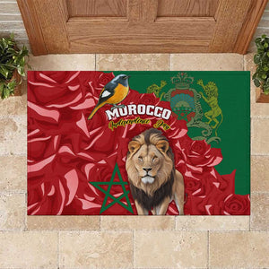 Morocco Independence Day Rubber Doormat with Barbary Lion and Moussier's Redstart