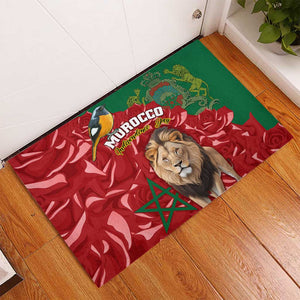 Morocco Independence Day Rubber Doormat with Barbary Lion and Moussier's Redstart