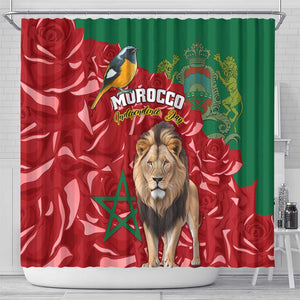 Morocco Independence Day Shower Curtain with Barbary Lion and Moussier's Redstart