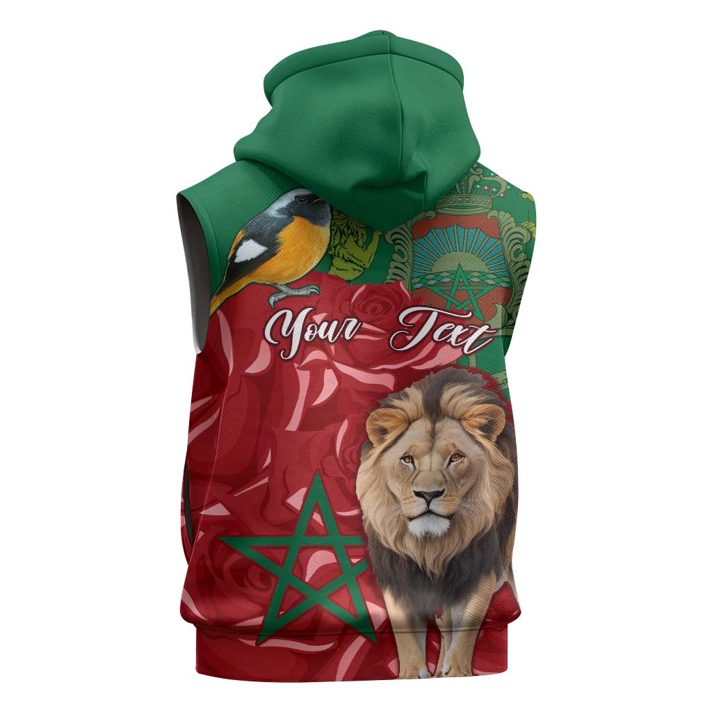 Morocco Independence Day Sleeveless Zip Hoodie with Barbary Lion and Moussier's Redstart - African Pride