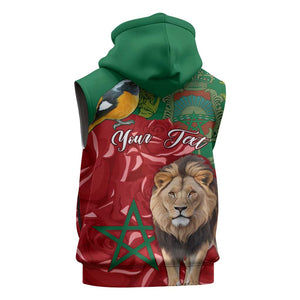 Morocco Independence Day Sleeveless Zip Hoodie with Barbary Lion and Moussier's Redstart - African Pride