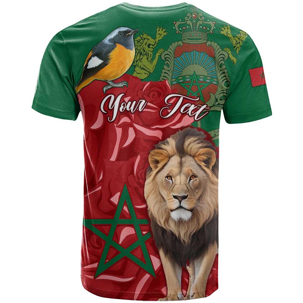 Morocco Independence Day T shirt with Barbary Lion and Moussier's Redstart