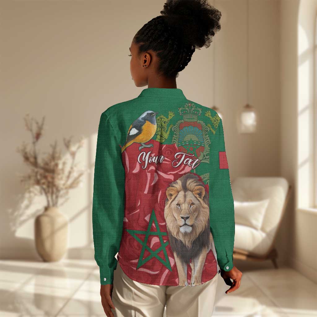 Morocco Independence Day Women Casual Shirt with Barbary Lion and Moussier's Redstart LT01