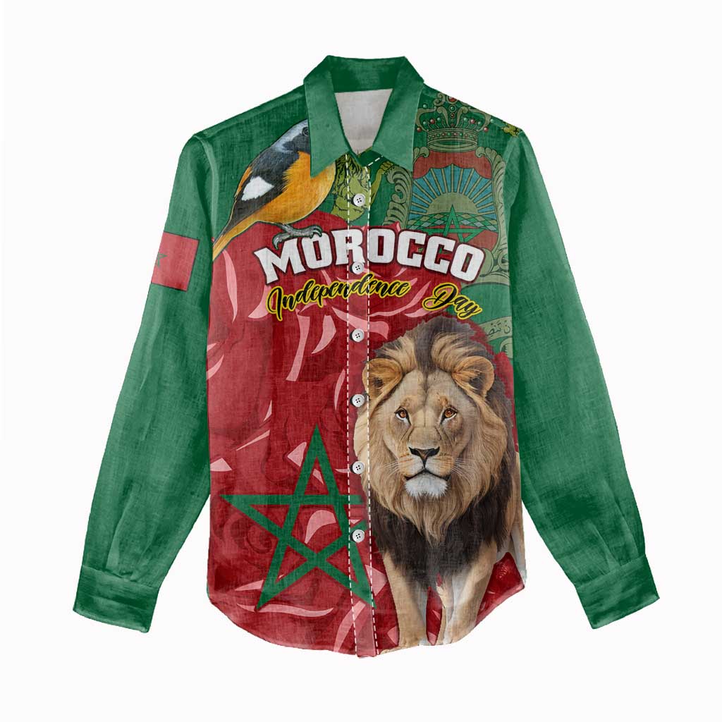 Morocco Independence Day Women Casual Shirt with Barbary Lion and Moussier's Redstart LT01