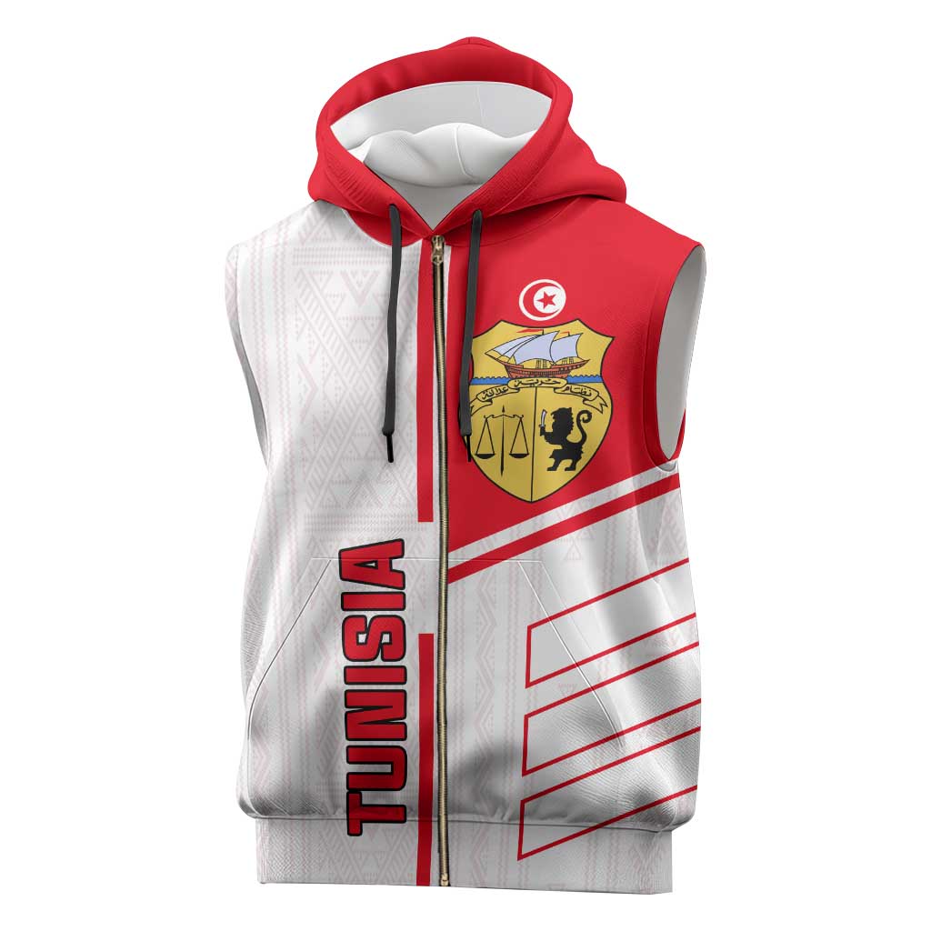 Tunisia Football Sleeveless Zip Hoodie - Victory for the Eagles of Carthage - African Pride