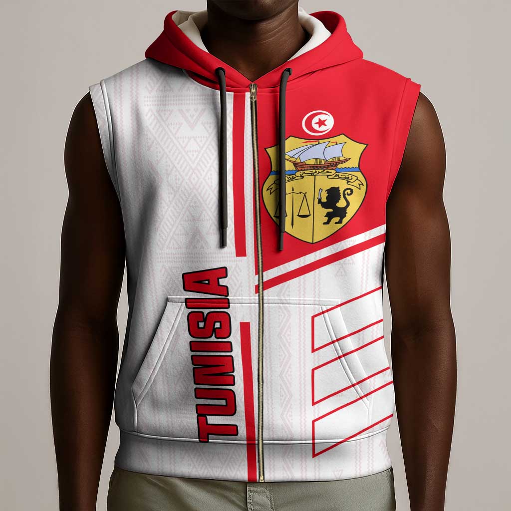 Tunisia Football Sleeveless Zip Hoodie - Victory for the Eagles of Carthage - African Pride