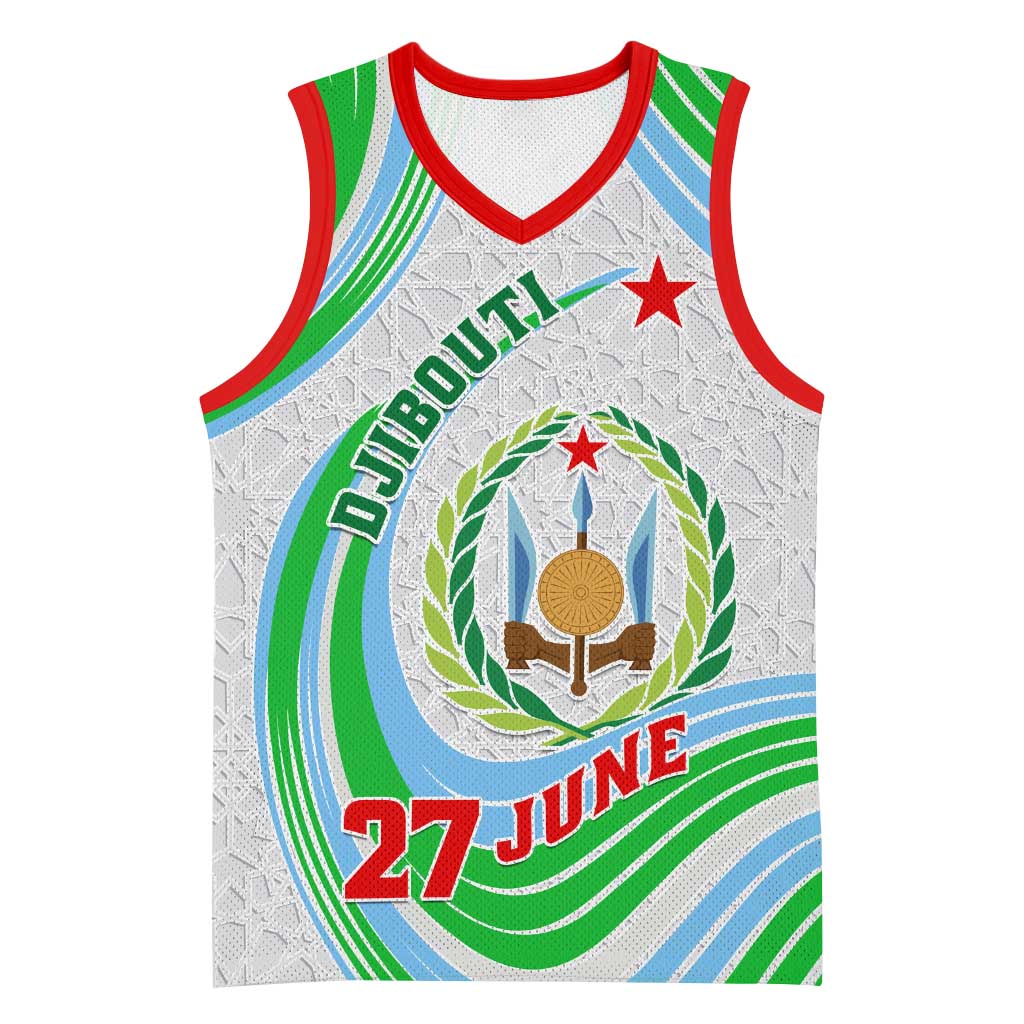 Custom Djibouti Independence Day Basketball Jersey - June 27, Jabuuti Emblem with Islamic Pattern LT01