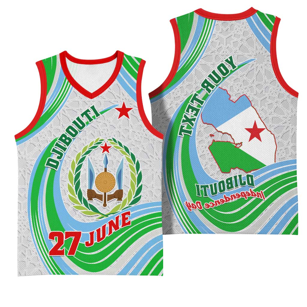 Custom Djibouti Independence Day Basketball Jersey - June 27, Jabuuti Emblem with Islamic Pattern - African Pride