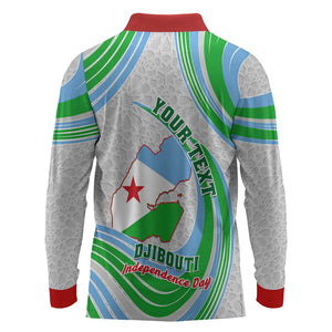 Custom Djibouti Independence Day Long Sleeve Polo Shirt - June 27, Jabuuti Emblem with Islamic Pattern