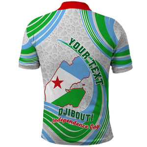 Custom Djibouti Independence Day Polo Shirt - June 27, Jabuuti Emblem with Islamic Pattern
