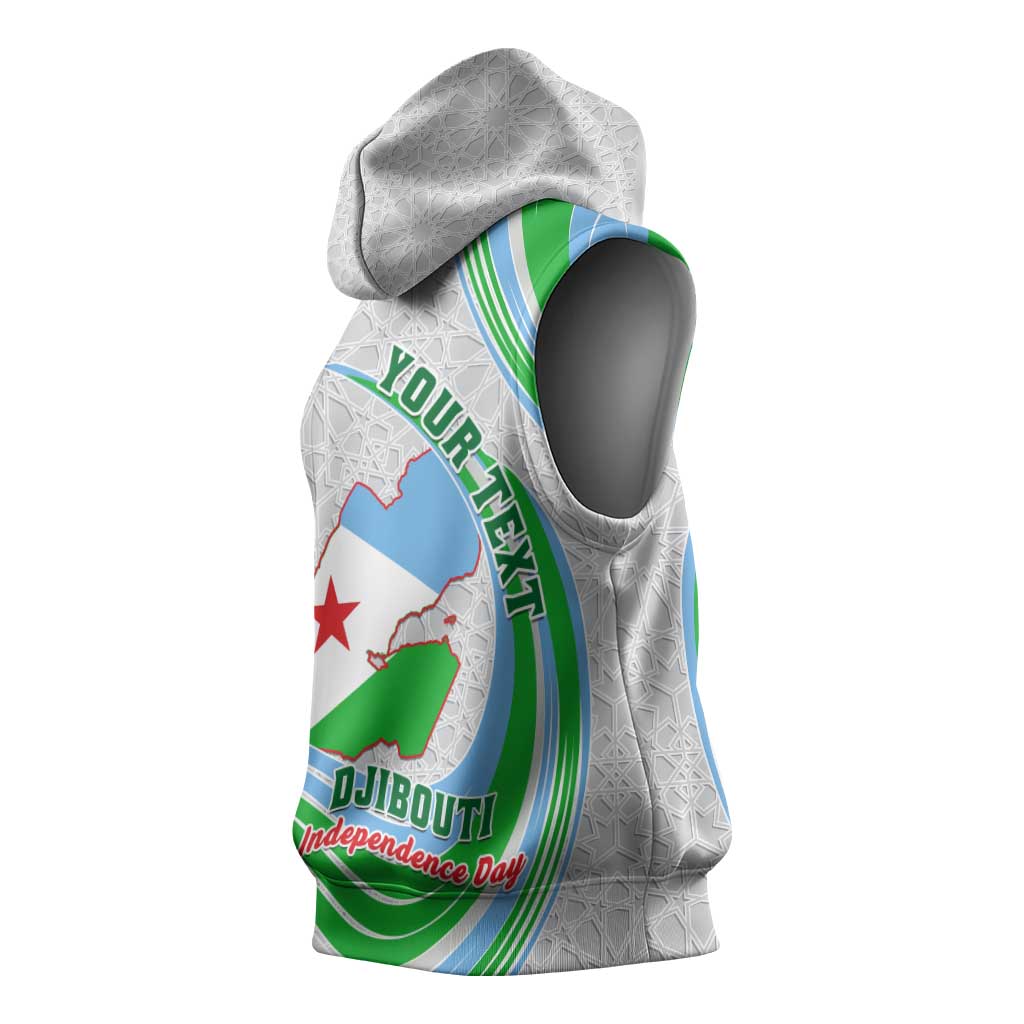 Custom Djibouti Independence Day Sleeveless Hoodie - June 27, Jabuuti Emblem with Islamic Pattern - African Pride