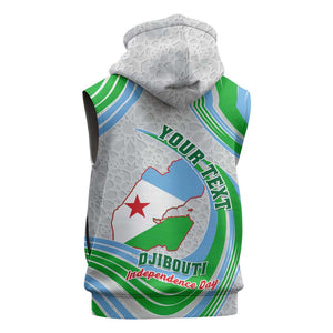 Custom Djibouti Independence Day Sleeveless Zip Hoodie - June 27, Jabuuti Emblem with Islamic Pattern - African Pride