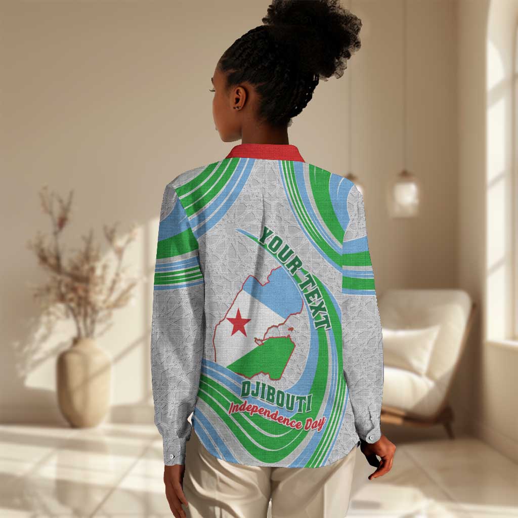 Custom Djibouti Independence Day Women Casual Shirt - June 27, Jabuuti Emblem with Islamic Pattern LT01
