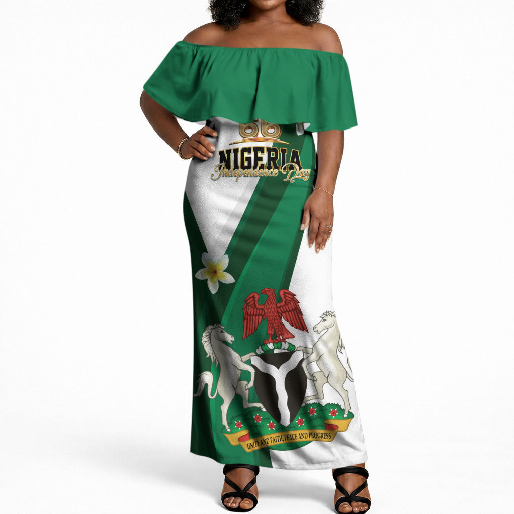 Personalised Nigeria Independence Day Off Shoulder Maxi Dress Proud Nigerian