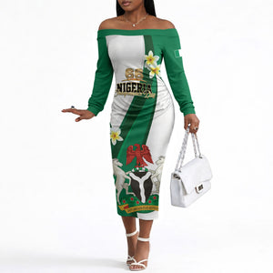 Personalised Nigeria Independence Day Off The Shoulder Long Sleeve Dress Proud Nigerian
