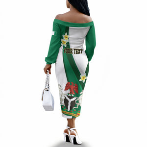 Personalised Nigeria Independence Day Off The Shoulder Long Sleeve Dress Proud Nigerian
