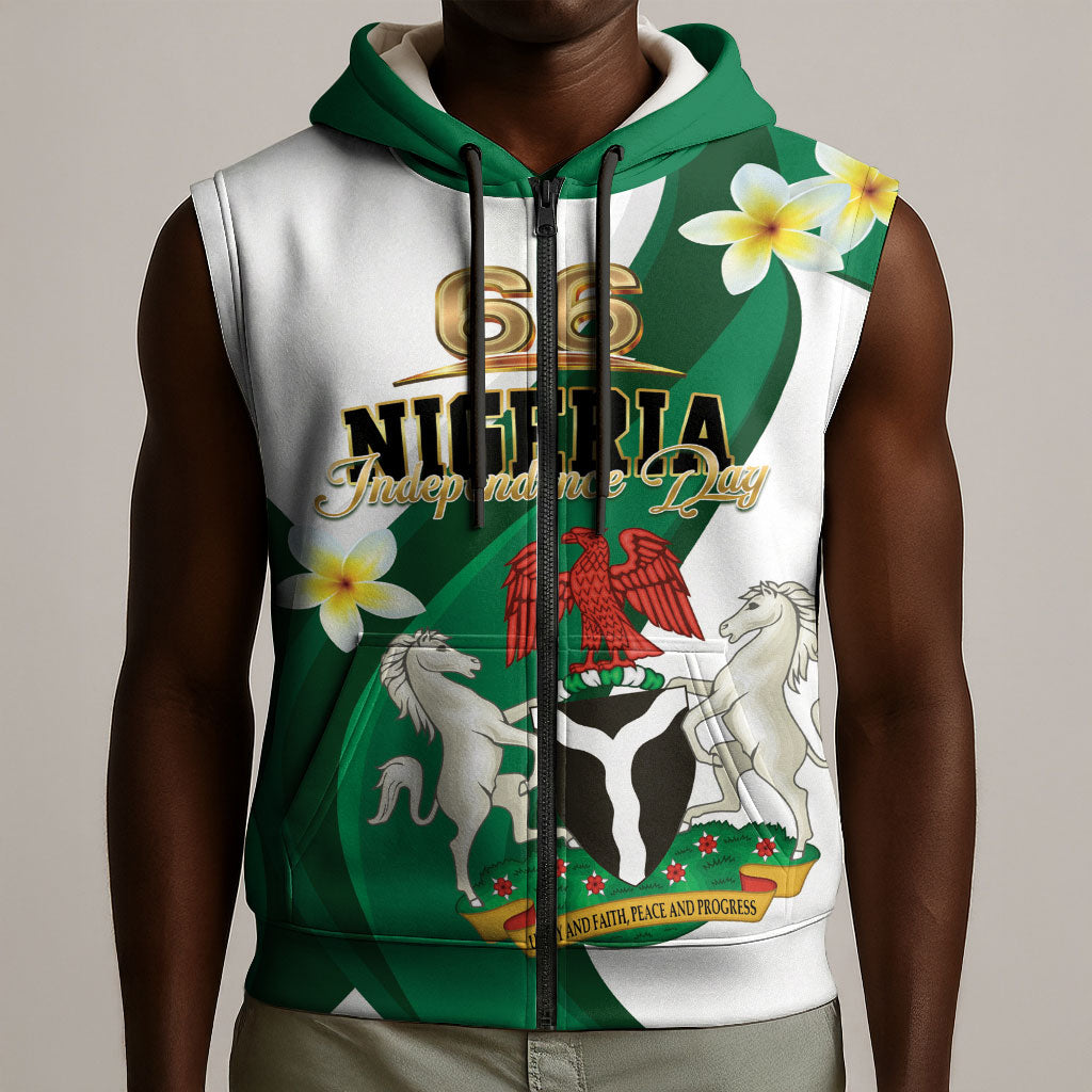 Personalised Nigeria Independence Day Sleeveless Zip Hoodie Proud Nigerian