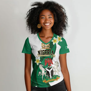 Personalised Nigeria Independence Day Women V-Neck T-Shirt Proud Nigerian