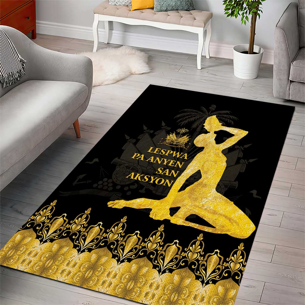 Haiti Neg Marron Area Rug Lespwa pa anyen san aksyon - Gold