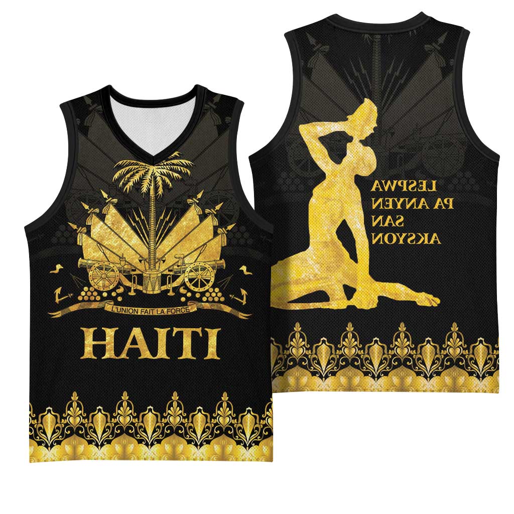 Haiti Neg Marron Basketball Jersey Lespwa pa anyen san aksyon - Gold - African Pride