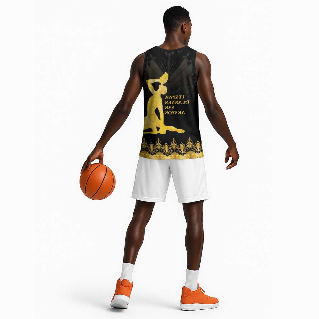 Haiti Neg Marron Basketball Jersey Lespwa pa anyen san aksyon - Gold - African Pride