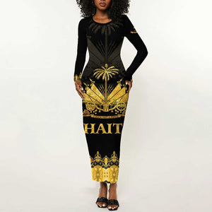 Haiti Neg Marron Long Sleeve Bodycon Dress Lespwa pa anyen san aksyon - Gold LT01