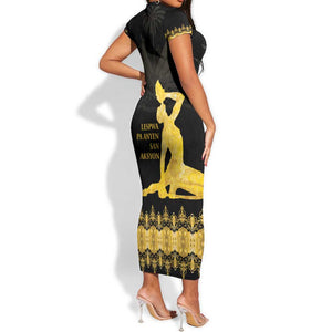 Haiti Neg Marron Short Sleeve Bodycon Dress Lespwa pa anyen san aksyon - Gold LT01