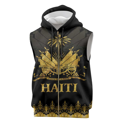 Haiti Neg Marron Sleeveless Zip Hoodie Lespwa pa anyen san aksyon - Gold - African Pride