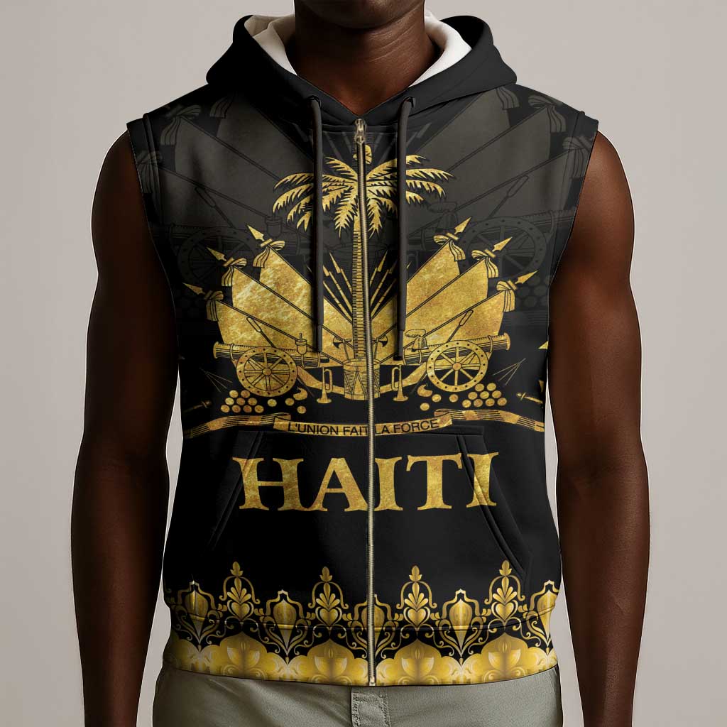 Haiti Neg Marron Sleeveless Zip Hoodie Lespwa pa anyen san aksyon - Gold - African Pride
