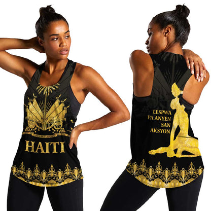 Haiti Neg Marron Women Racerback Tank Lespwa pa anyen san aksyon - Gold