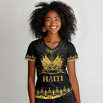 Haiti Neg Marron Women V-Neck T-Shirt Lespwa pa anyen san aksyon - Gold