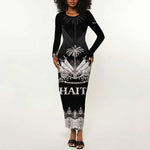 Haiti Neg Marron Long Sleeve Bodycon Dress Hope is Nothing Without Action - Silver LT01