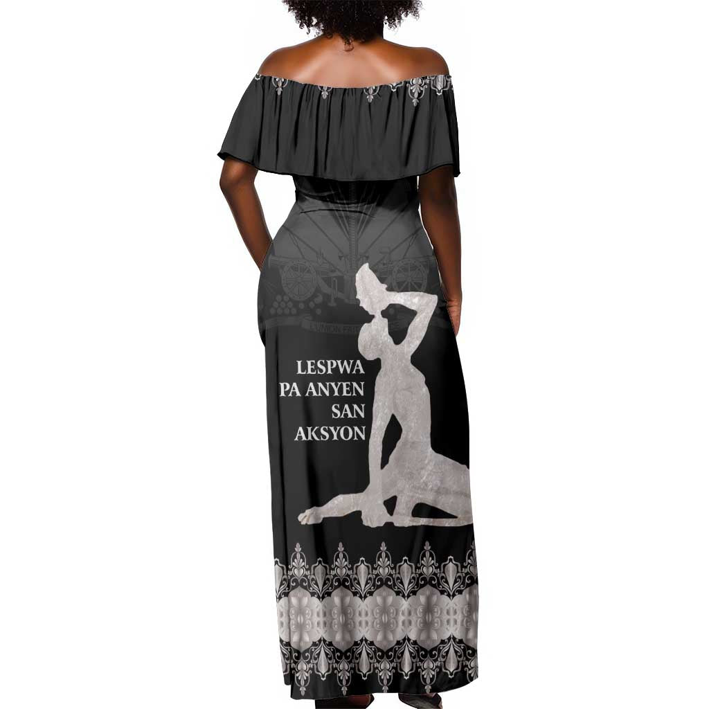 Haiti Neg Marron Off Shoulder Maxi Dress Hope is Nothing Without Action - Silver