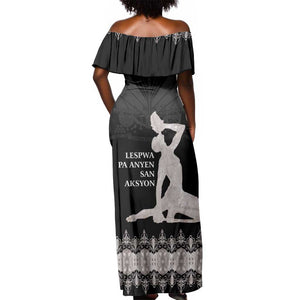 Haiti Neg Marron Off Shoulder Maxi Dress Hope is Nothing Without Action - Silver
