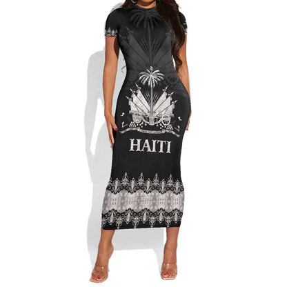 Haiti Neg Marron Short Sleeve Bodycon Dress Hope is Nothing Without Action - Silver LT01