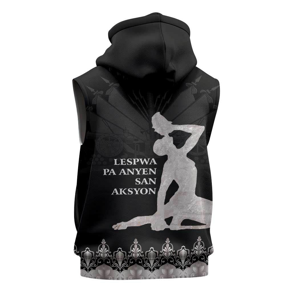 Haiti Neg Marron Sleeveless Hoodie Hope is Nothing Without Action - Silver - African Pride
