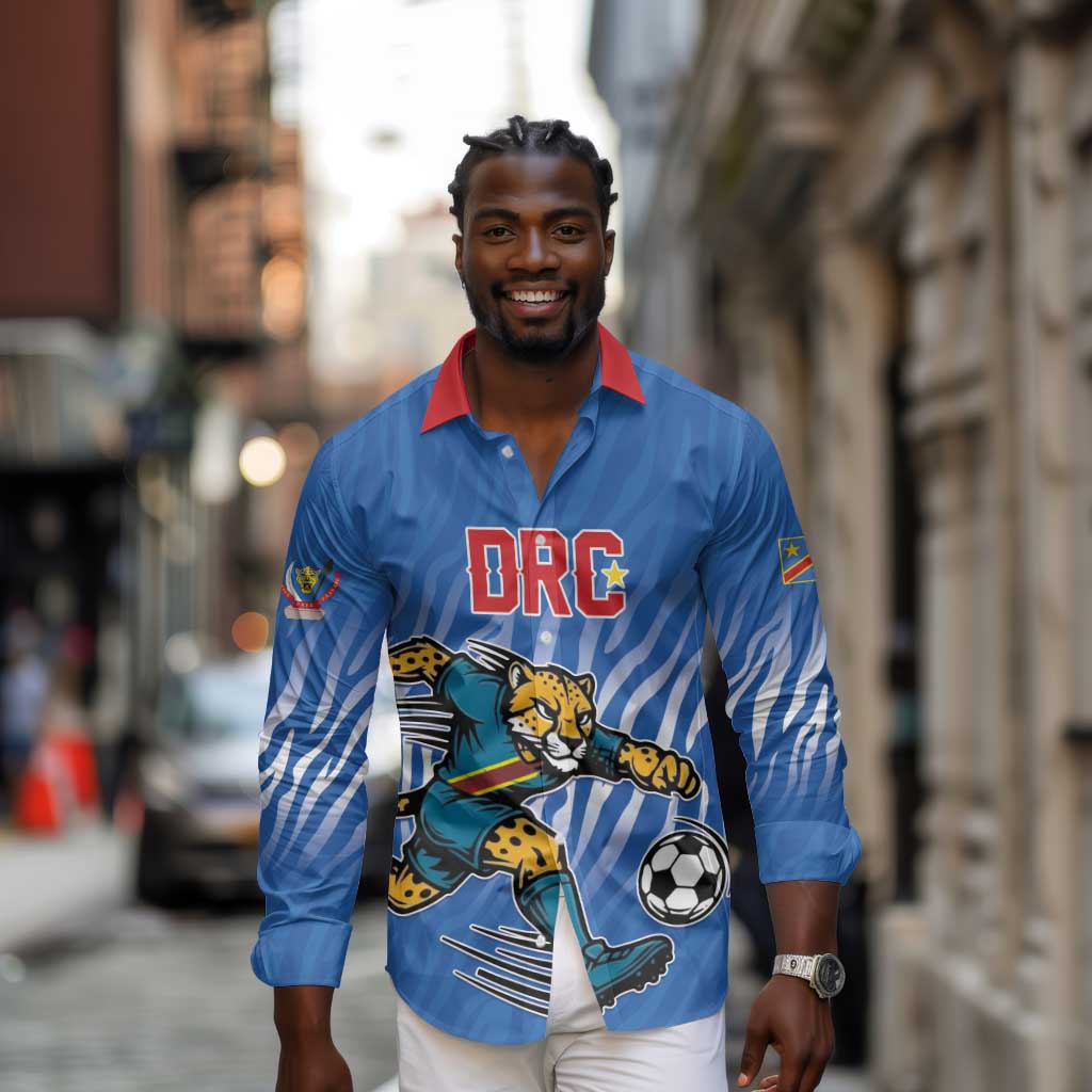 Custom Football 2026 DR Congo Leopards Long Sleeve Button Shirt Warriors of the Equator