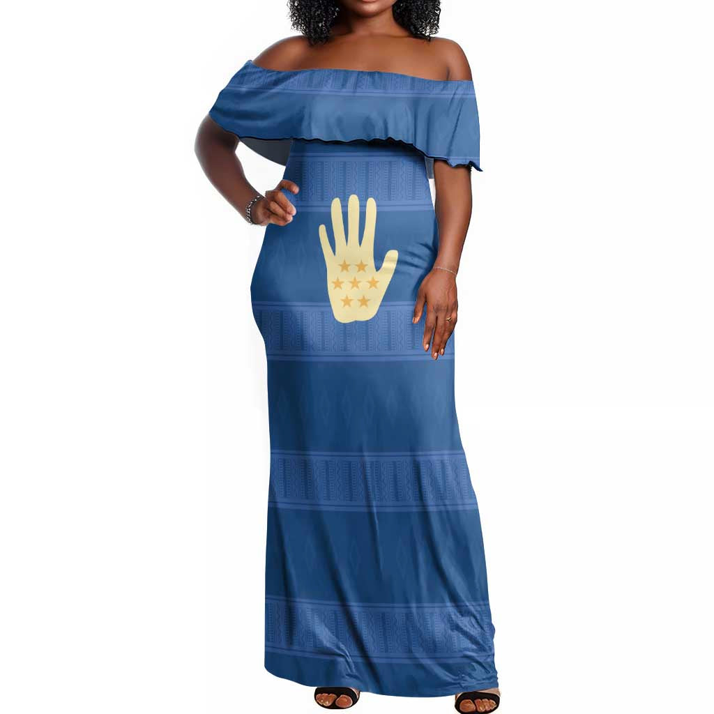 Kingdom of Loango Off Shoulder Maxi Dress African Pattern Flag Stylized