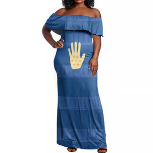 Kingdom of Loango Off Shoulder Maxi Dress African Pattern Flag Stylized