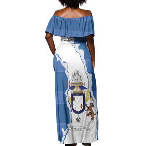 Kingdom of Loango Off Shoulder Maxi Dress African Pattern Flag Stylized