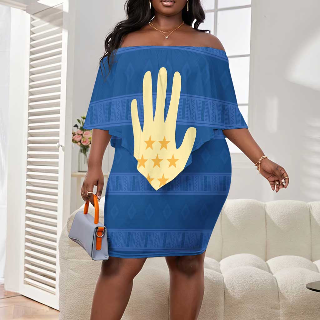 Kingdom of Loango Off Shoulder Short Dress African Pattern Flag Stylized