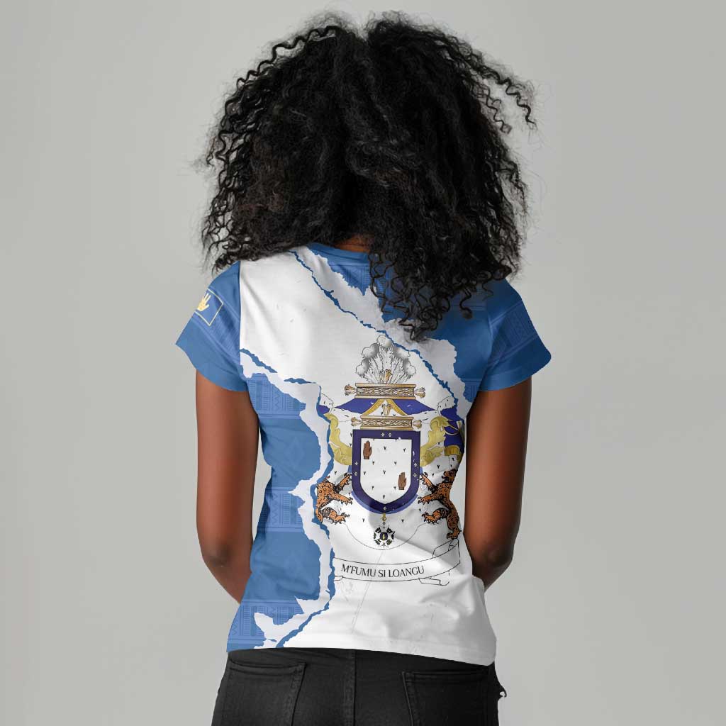Kingdom of Loango Women V-Neck T-Shirt African Pattern Flag Stylized